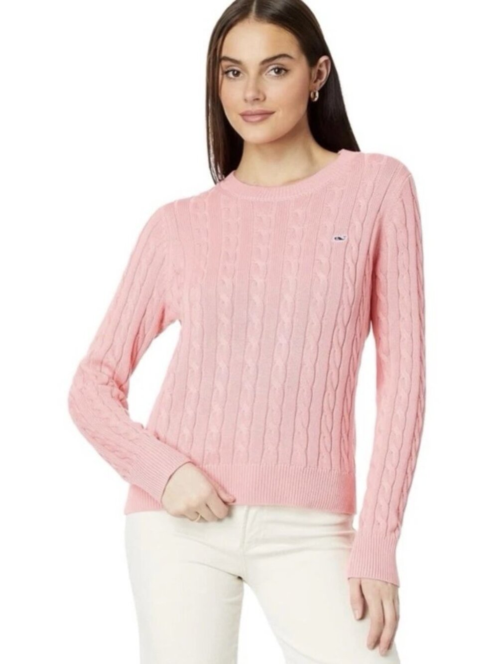 Vineyard Vines Pink Cable-Knit Crewneck Sweater - Size Medium